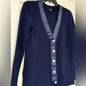 White House Black Market‎ Navy Cardigan with Ribbon Accents